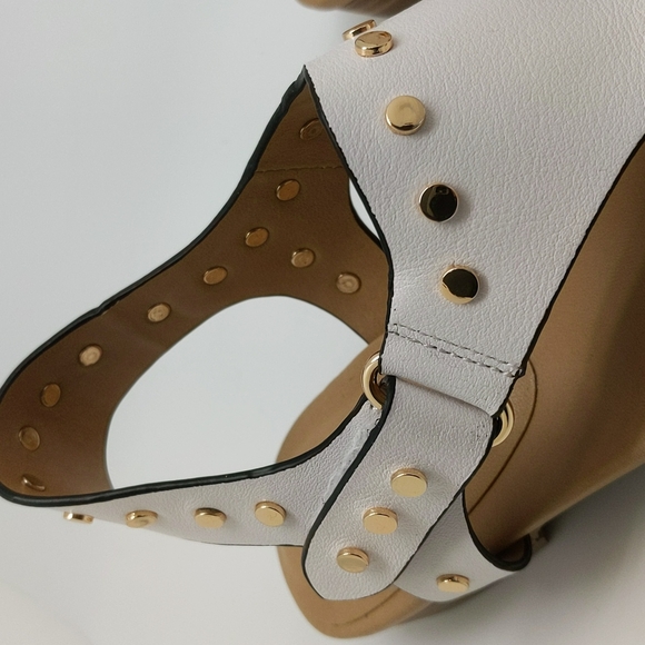 Vaneli White Leather with Gold Studded Toe Post Thong Adjustable Sandal - Picture 4 of 13